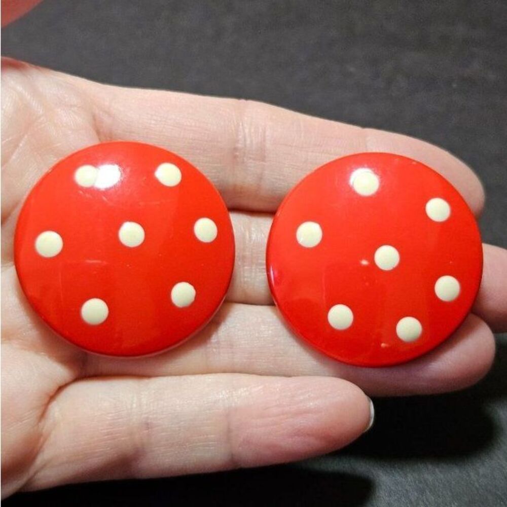 Monet vintage red and white polkadot earrings